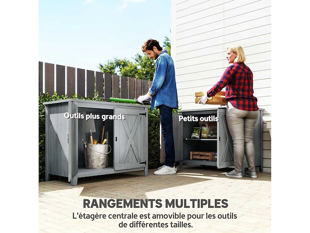 Armoire de jardin en bois, placard de jardin en bois avec étagères et double portes - afbeelding 5 van  7