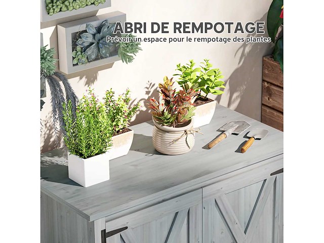 Armoire de jardin en bois, placard de jardin en bois avec étagères et double portes - afbeelding 6 van  7