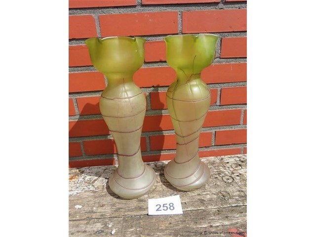 Art-nouveau glaspasta vazen groen/paars - afbeelding 1 van  9