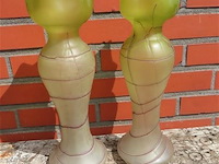 Art-nouveau glaspasta vazen groen/paars - afbeelding 1 van  9