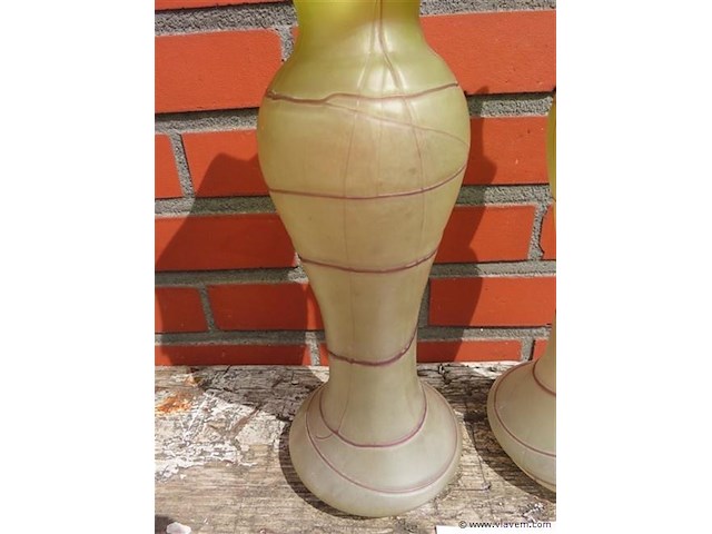 Art-nouveau glaspasta vazen groen/paars - afbeelding 3 van  9