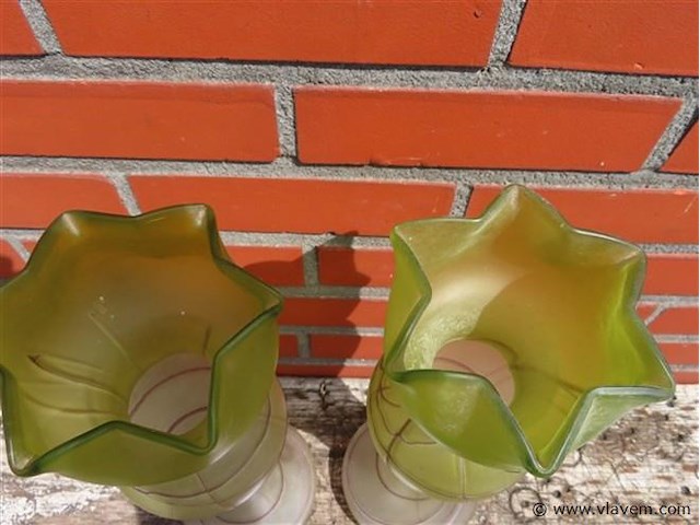 Art-nouveau glaspasta vazen groen/paars - afbeelding 4 van  9