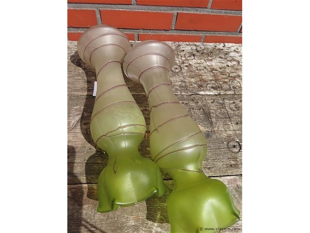 Art-nouveau glaspasta vazen groen/paars - afbeelding 7 van  9
