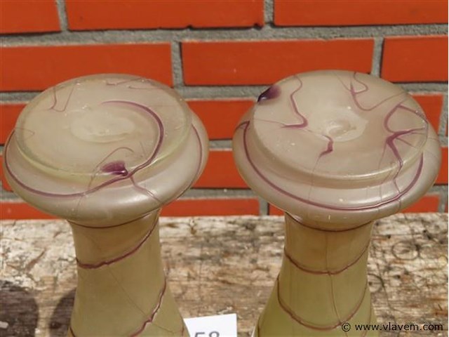 Art-nouveau glaspasta vazen groen/paars - afbeelding 8 van  9
