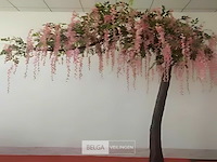 Artificiële wisteria boom kleur : roze met groene bladeren - afbeelding 1 van  1