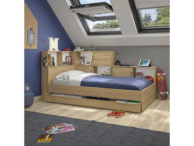 Artisan eiken tienerbed erwan 90 x 200 cm met opbergruimte - afbeelding 1 van  7