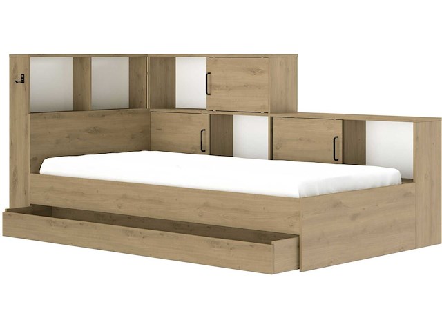 Artisan eiken tienerbed erwan 90 x 200 cm met opbergruimte - afbeelding 3 van  7