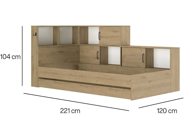 Artisan eiken tienerbed erwan 90 x 200 cm met opbergruimte - afbeelding 6 van  7