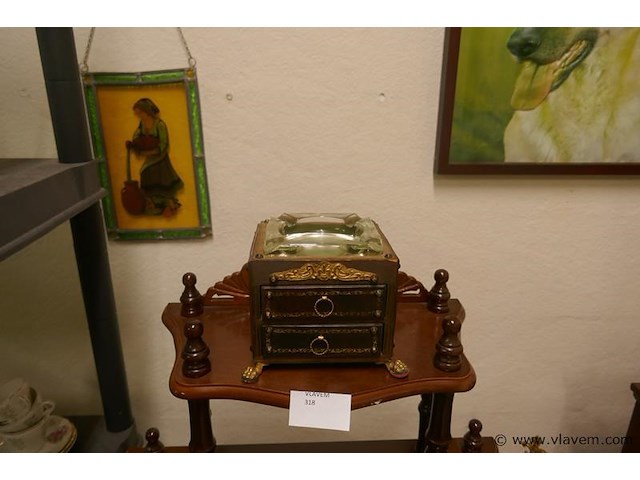 Asbak in houten doos met 2 laadjes - afbeelding 2 van  2