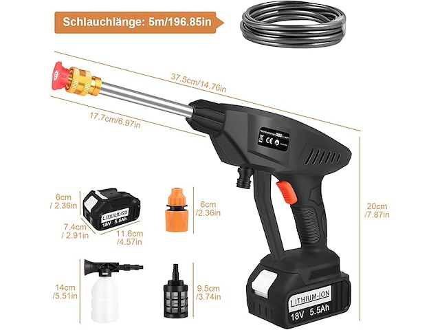 Asuncell accu-hogedrukreiniger met 2 x 5500 mah accu's - afbeelding 2 van  6
