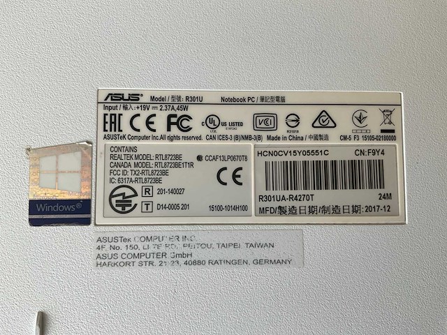 Asus r301u laptop - afbeelding 7 van  7