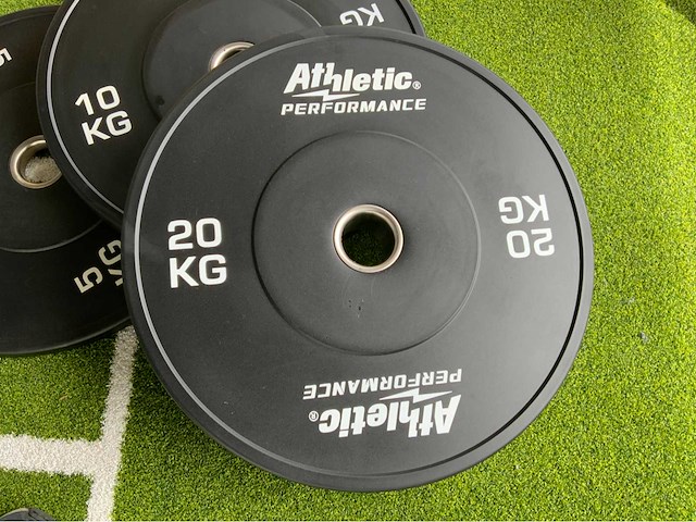 Athletic performance bumperplates 100kg 2x20;2x15;2x10kg;2x5kg krachtstation - afbeelding 1 van  3