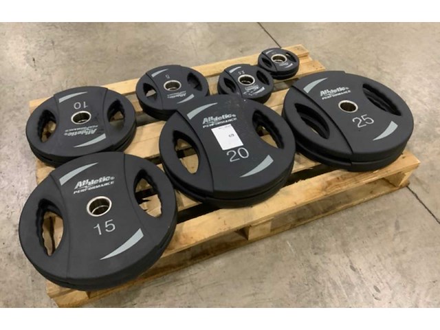 Athletic performance pu schijven nieuw 2x25;2x15;2x10;2x5;2x2,5;2x1,25kg krachtstation - afbeelding 1 van  2