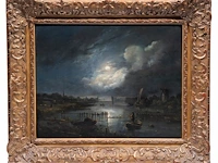 Attrib. to aert i van der neer (1603/04-1677), ferry boat by moonlight, oil on panel 33 x 41.5 cm. (12.99 x 16.33 in.), frame: 48 x 56.5 cm. (18.89 x 22.23 in.) - afbeelding 2 van  5