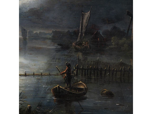 Attrib. to aert i van der neer (1603/04-1677), ferry boat by moonlight, oil on panel 33 x 41.5 cm. (12.99 x 16.33 in.), frame: 48 x 56.5 cm. (18.89 x 22.23 in.) - afbeelding 4 van  5