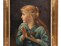Attrib. to charles chaplin (1825-1891), a young girl holding a bird's nest with chicks, oil on canvas 65 x 55 cm. (25.58 x 21.64 in.), frame: 80 x 70 cm. (31 1/2 x 27.55 in.) - afbeelding 2 van  5