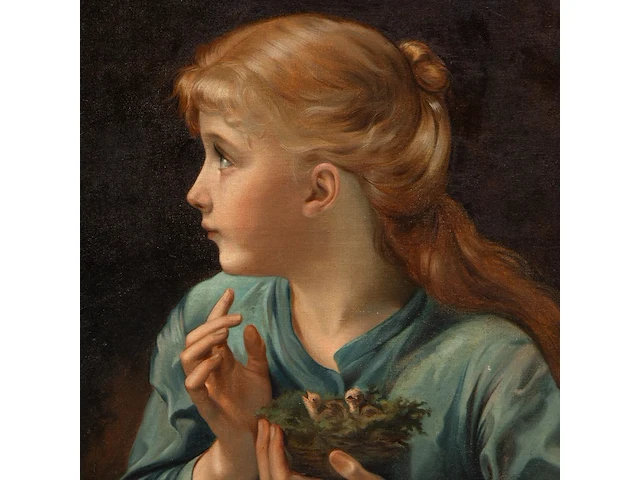 Attrib. to charles chaplin (1825-1891), a young girl holding a bird's nest with chicks, oil on canvas 65 x 55 cm. (25.58 x 21.64 in.), frame: 80 x 70 cm. (31 1/2 x 27.55 in.) - afbeelding 5 van  5
