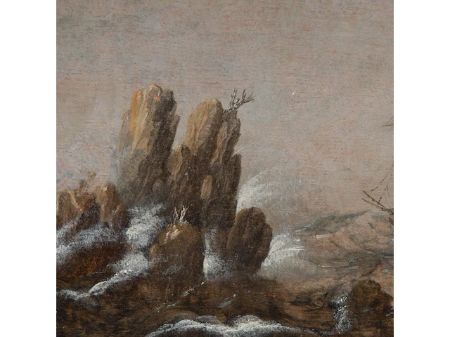 Attrib. to cornelis verbeeck (1590-1633), two-masted ship off a rocky coast, oil on oak 26 x 44 cm. (10.24 x 17.32 in.), frame: 37 x 55 cm. (14.57 x 21.64 in.) - afbeelding 4 van  6