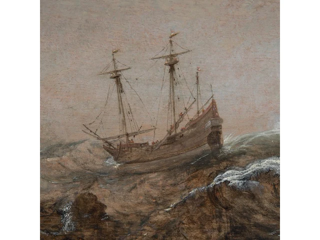 Attrib. to cornelis verbeeck (1590-1633), two-masted ship off a rocky coast, oil on oak 26 x 44 cm. (10.24 x 17.32 in.), frame: 37 x 55 cm. (14.57 x 21.64 in.) - afbeelding 5 van  6