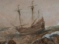 Attrib. to cornelis verbeeck (1590-1633), two-masted ship off a rocky coast, oil on oak 26 x 44 cm. (10.24 x 17.32 in.), frame: 37 x 55 cm. (14.57 x 21.64 in.) - afbeelding 5 van  6
