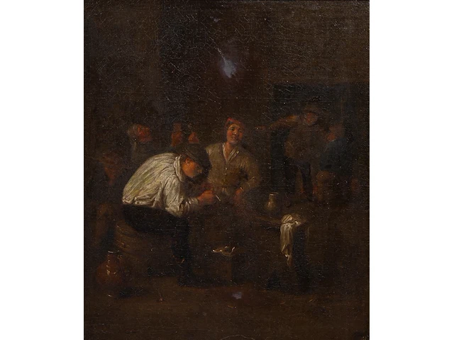 Attrib. to egbert i van heemskerck (1634/35-1704), drinkers in an inn, oil on canvas 26 x 21.5 cm. (10.24 x 8.46 in.), frame: 33 x 29 cm. (12.99 x 11.41 in.) - afbeelding 1 van  4