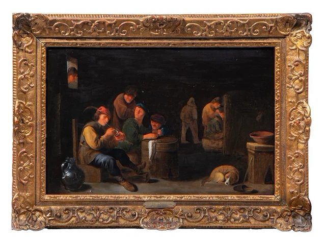 Attrib. to jan miense molenaer (1605-1668), smokers in an inn, oil on oak, 35 x 56 cm. (13.77 x 22.05 in.), frame: 50 x 70 cm. (19.67 x 27.55 in.) - afbeelding 2 van  7