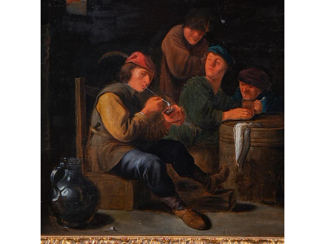 Attrib. to jan miense molenaer (1605-1668), smokers in an inn, oil on oak, 35 x 56 cm. (13.77 x 22.05 in.), frame: 50 x 70 cm. (19.67 x 27.55 in.) - afbeelding 4 van  7