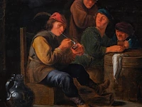 Attrib. to jan miense molenaer (1605-1668), smokers in an inn, oil on oak, 35 x 56 cm. (13.77 x 22.05 in.), frame: 50 x 70 cm. (19.67 x 27.55 in.) - afbeelding 4 van  7