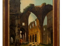 Attrib. to jean-baptist huet (1745-1811), shepherd with his flock of sheep near ruins, oil on canvas 71 x 52 cm. (27.94 x 20.46 in.), frame: 85 x 66 cm. (33.46 x 25.98 in.) - afbeelding 2 van  5