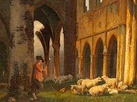 Attrib. to jean-baptist huet (1745-1811), shepherd with his flock of sheep near ruins, oil on canvas 71 x 52 cm. (27.94 x 20.46 in.), frame: 85 x 66 cm. (33.46 x 25.98 in.) - afbeelding 4 van  5