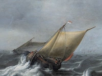 Attrib. to jochem de vries (act. 1628-1670), ships in rough water, oil on oak 57 x 85 cm. (22.44 x 33.46 in.), frame: 70 x 97.5 cm. (27.55 x 38.39 in.) - afbeelding 4 van  5
