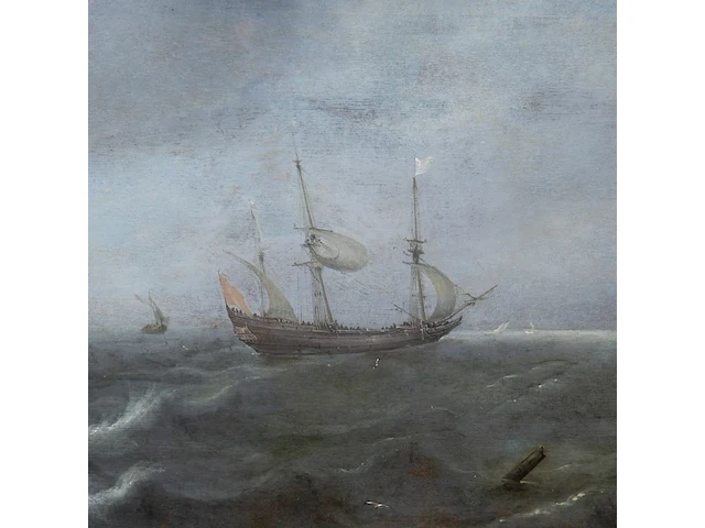 Attrib. to jochem de vries (act. 1628-1670), ships in rough water, oil on oak 57 x 85 cm. (22.44 x 33.46 in.), frame: 70 x 97.5 cm. (27.55 x 38.39 in.) - afbeelding 5 van  5
