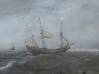 Attrib. to jochem de vries (act. 1628-1670), ships in rough water, oil on oak 57 x 85 cm. (22.44 x 33.46 in.), frame: 70 x 97.5 cm. (27.55 x 38.39 in.) - afbeelding 5 van  5