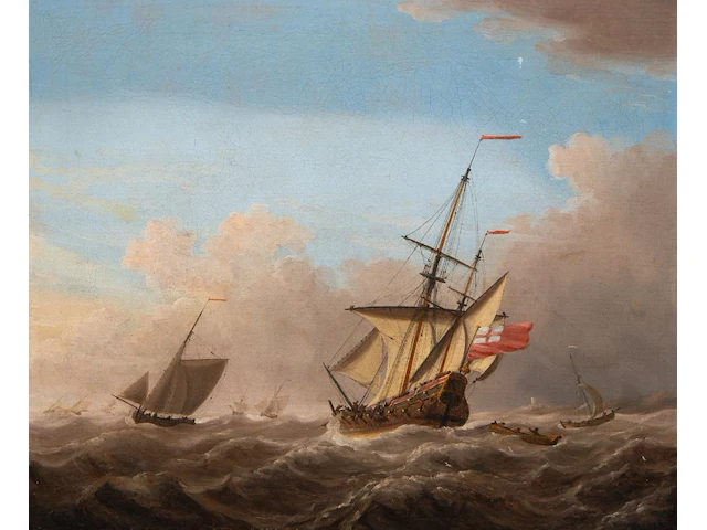 Attrib. to martinus schouman (1770-1848), ships on a rough sea, oil on canvas 65 x 77 cm. (25.58 x 30.30 in.), frame: 85 x 97 cm. (33.46 x 38.18 in.) - afbeelding 1 van  6