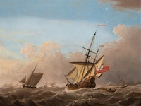 Attrib. to martinus schouman (1770-1848), ships on a rough sea, oil on canvas 65 x 77 cm. (25.58 x 30.30 in.), frame: 85 x 97 cm. (33.46 x 38.18 in.)