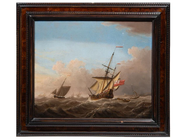 Attrib. to martinus schouman (1770-1848), ships on a rough sea, oil on canvas 65 x 77 cm. (25.58 x 30.30 in.), frame: 85 x 97 cm. (33.46 x 38.18 in.) - afbeelding 2 van  6