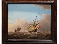 Attrib. to martinus schouman (1770-1848), ships on a rough sea, oil on canvas 65 x 77 cm. (25.58 x 30.30 in.), frame: 85 x 97 cm. (33.46 x 38.18 in.) - afbeelding 2 van  6