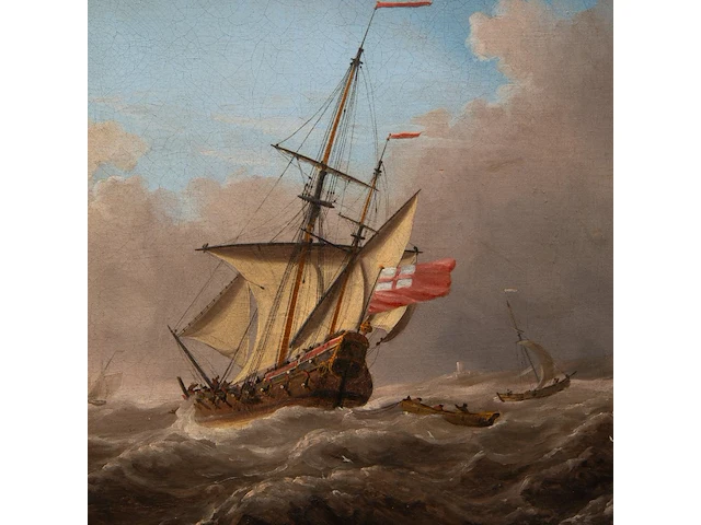 Attrib. to martinus schouman (1770-1848), ships on a rough sea, oil on canvas 65 x 77 cm. (25.58 x 30.30 in.), frame: 85 x 97 cm. (33.46 x 38.18 in.) - afbeelding 4 van  6
