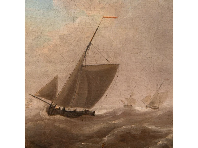 Attrib. to martinus schouman (1770-1848), ships on a rough sea, oil on canvas 65 x 77 cm. (25.58 x 30.30 in.), frame: 85 x 97 cm. (33.46 x 38.18 in.) - afbeelding 5 van  6