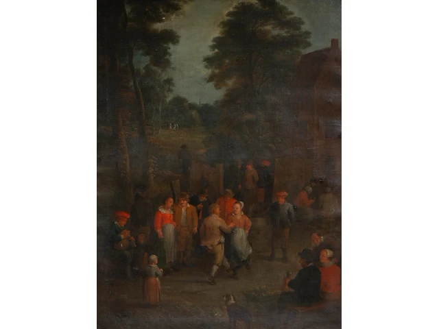 Attrib. to philipp de hondt (1683-1741), flemish village feast, ca. 1700, oil on canvas 124 x 94 cm. (48.82 x 37.00 in.), frame: 140 x 110 cm. (55.11 x 43.31 in.) - afbeelding 1 van  7