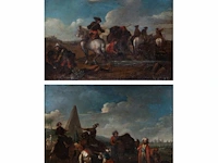 Attrib. to philips wouwerman (1619-1668), a pair of pendant paintings of military convoys, oil on canvas 32 x 42.5 cm. (12.59 x 16.73 in.)