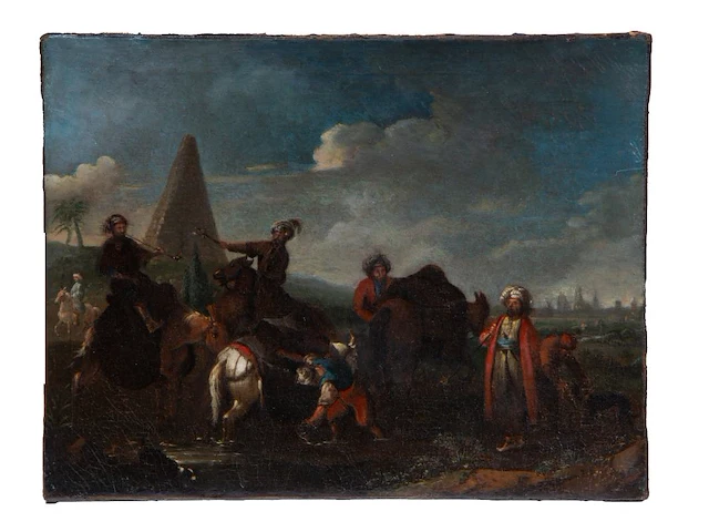 Attrib. to philips wouwerman (1619-1668), a pair of pendant paintings of military convoys, oil on canvas 32 x 42.5 cm. (12.59 x 16.73 in.) - afbeelding 3 van  4