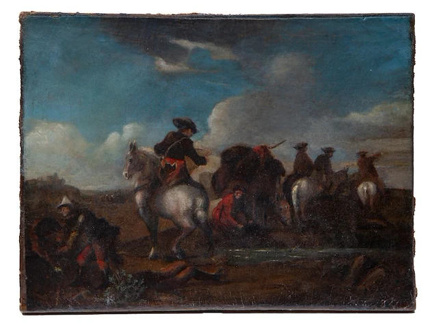 Attrib. to philips wouwerman (1619-1668), a pair of pendant paintings of military convoys, oil on canvas 32 x 42.5 cm. (12.59 x 16.73 in.) - afbeelding 4 van  4