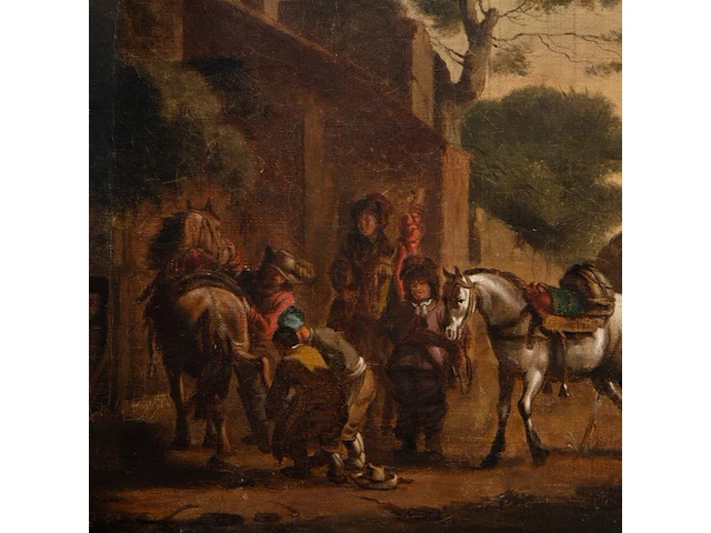 Attrib. to philips wouwermans (1619-1668), travellers near the inn, oil on canvas 46 x 56 cm. (18.1 x 22.0 in.), frame: 69 x 77 cm. (27.1 x 30.3 in.) - afbeelding 4 van  6