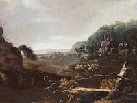 Attrib. to simon johannes van douw (c.1630-c.1680), battle scene between christians and ottomans, oil on oak, 57 x 83 cm. (22.44 x 32.67 in.), frame: 81 x 107 cm. (31.89 x 42.13 in.) - afbeelding 4 van  6
