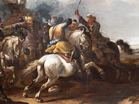 Attrib. to simon johannes van douw (c.1630-c.1680), battle scene between christians and ottomans, oil on oak, 57 x 83 cm. (22.44 x 32.67 in.), frame: 81 x 107 cm. (31.89 x 42.13 in.) - afbeelding 5 van  6