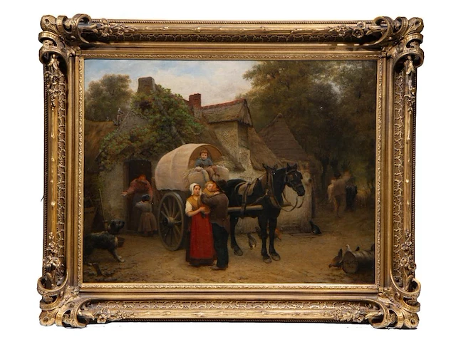 Auguste corkole (1822-1875), the departure of the carriage, 1862, oil on canvas 70 x 90 cm. (27.55 x 35.42 in.), frame: 92 x 112 cm. (36.21 x 44.09 in.) - afbeelding 2 van  6