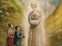 Auguste gaudry-vanhul (1781-1863), 'our lady of la salette', 1857, oil on canvas, 95 x 74 cm. (37.39 x 29.12 in.), frame: 102 x 81 cm. (40.15 x 31.89 in.)