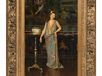 Auguste serrure (1825-1903), lady wearing a kimono in an interior, oil on canvas 80 x 45 cm. (31 1/2 x 17.71 in.), frame: 108 x 69 cm. (42.52 x 27.17 in.) - afbeelding 2 van  6