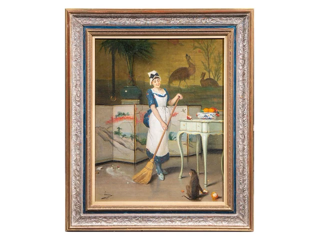 Auguste serrure (1825-1903), the maiden and a monkey, oil on canvas 70 x 56 cm. (27.55 x 22.05 in.), frame: 93 x 79 cm. (36.60 x 31.10 in.) - afbeelding 2 van  6